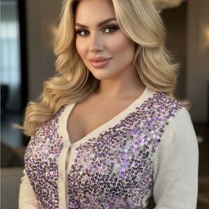 Lands' End Cream Sequin Top